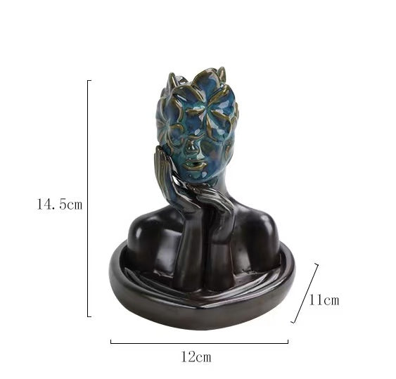 Floral Mask Backflow Incense Burner Set – Ceramic Abstract Sculpture Holders