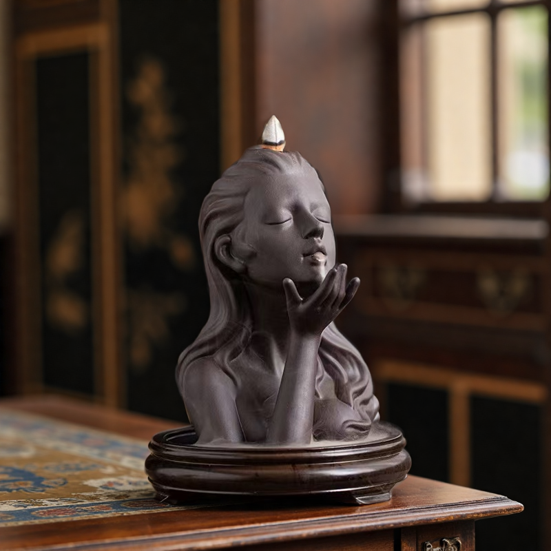Elegant Woman Backflow Incense Burner – Ceramic Aromatherapy Statue