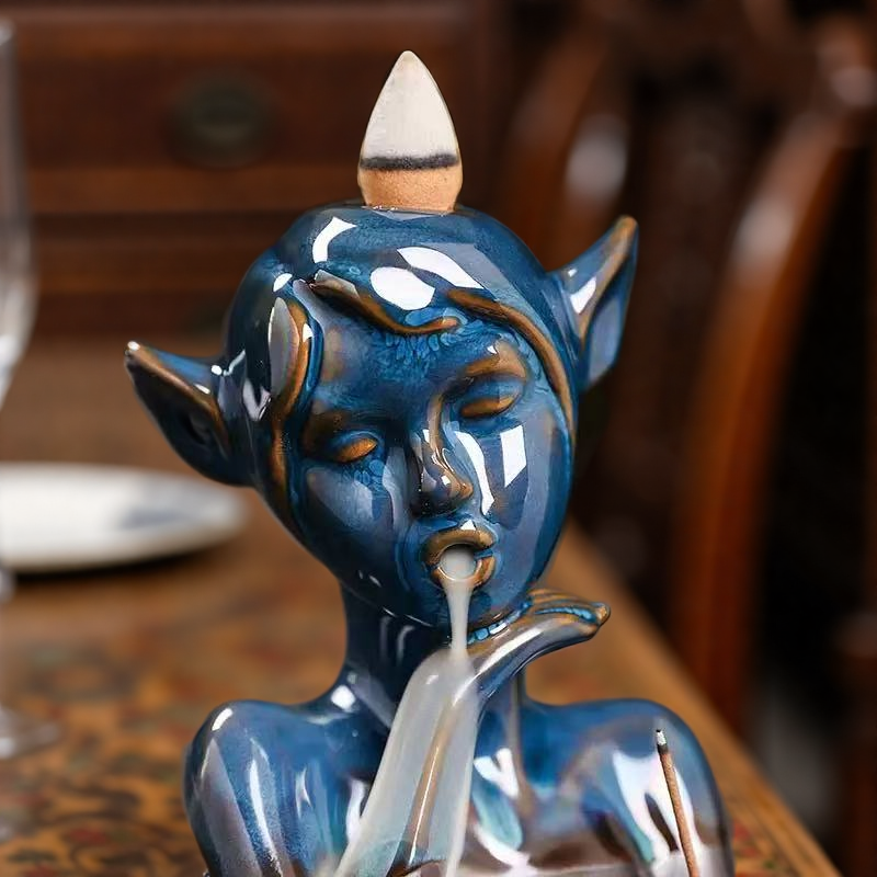 Mischief Spirit Backflow Incense Burner – Handcrafted Ceramic Elf Design