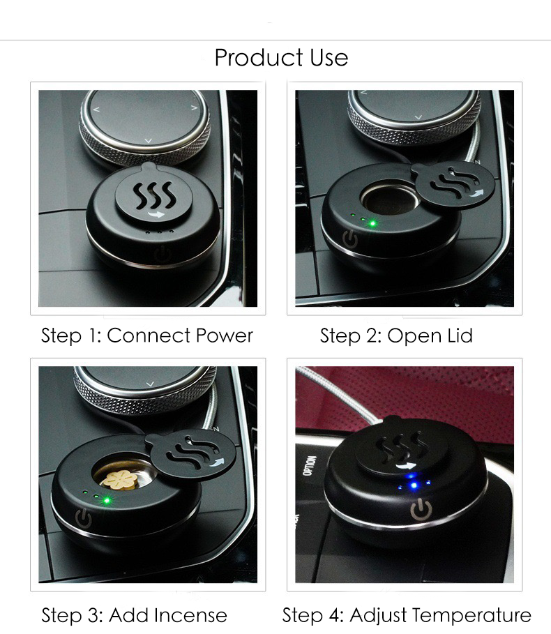 Portable Electric Car Incense Burner – 3-Temperature Aromatherapy Heater with Type-C Charging - Incensoria
