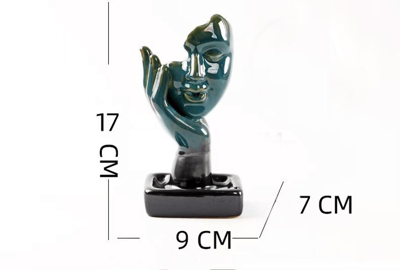 Product dimensions for Abstract Face Backflow Incense Burner: 17 cm height, 9 cm width, 7 cm depth.