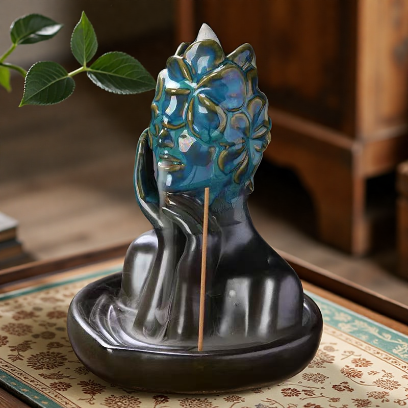 Floral Mask Backflow Incense Burner Set – Ceramic Abstract Sculpture Holders