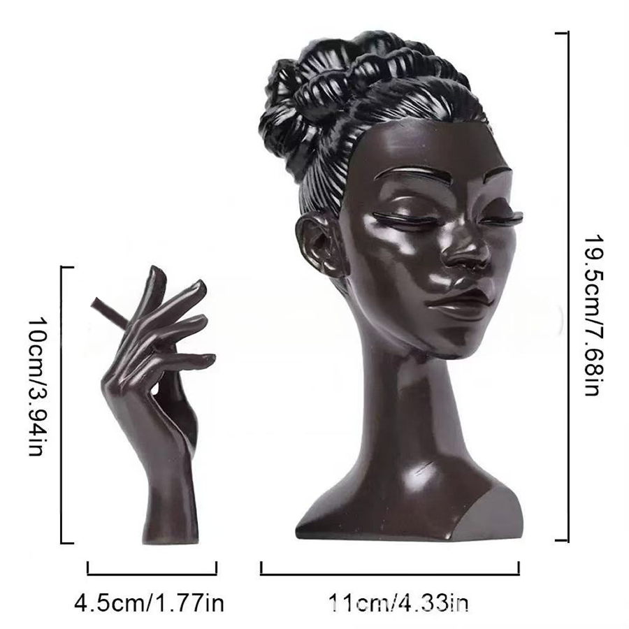 Size chart of backflow incense burner woman sculpture showing dimensions in centimeters and inches