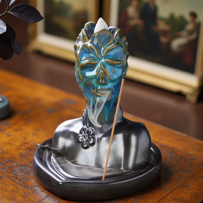 Floral Mask Backflow Incense Burner Set – Ceramic Abstract Sculpture Holders