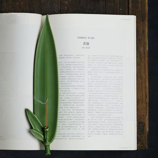 Green leaf ceramic incense holder top view