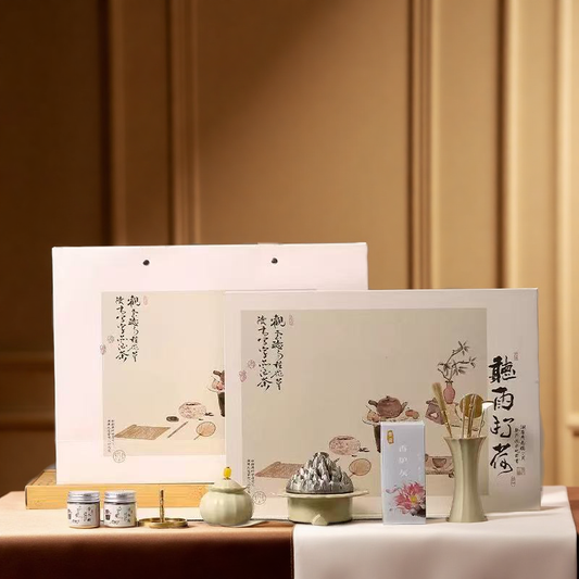 Lotus Rain incense burner set with incense powder, tools, and stamp mold for ritual use