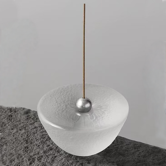 Minimalist frosted glass incense holder top view