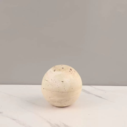 Natural travertine stone incense burner, 4 inch round incense holder with smooth polished surface for stick incense
