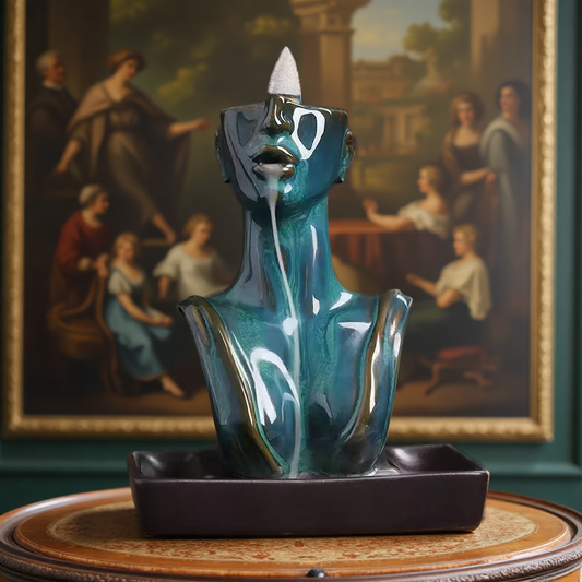 Abstract Face Backflow Incense Burner – Ceramic Sculptural Holder in Matte Black or Glazed Blue