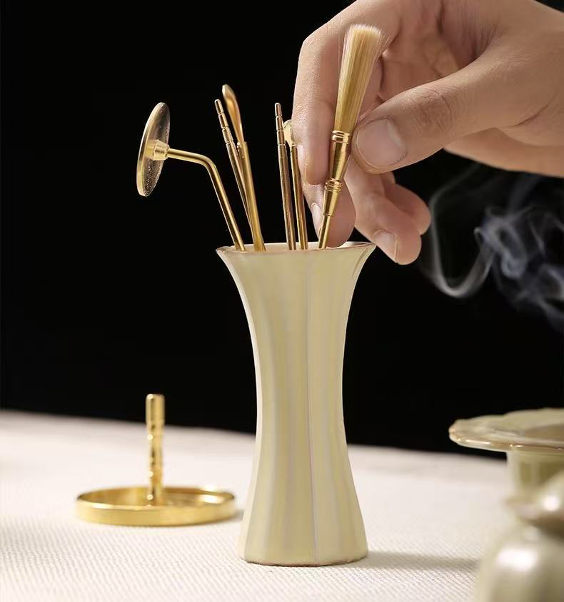 “Lotus Rain” Incense Ceremony Set – Incense Burner with Powder, Tools & Stamp Mold - Incensoria