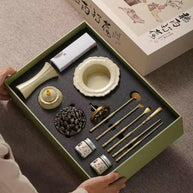 “Lotus Rain” Incense Ceremony Set – Incense Burner with Powder, Tools & Stamp Mold - Incensoria