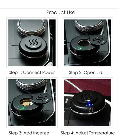 Portable Electric Car Incense Burner – 3-Temperature Aromatherapy Heater with Type-C Charging - Incensoria