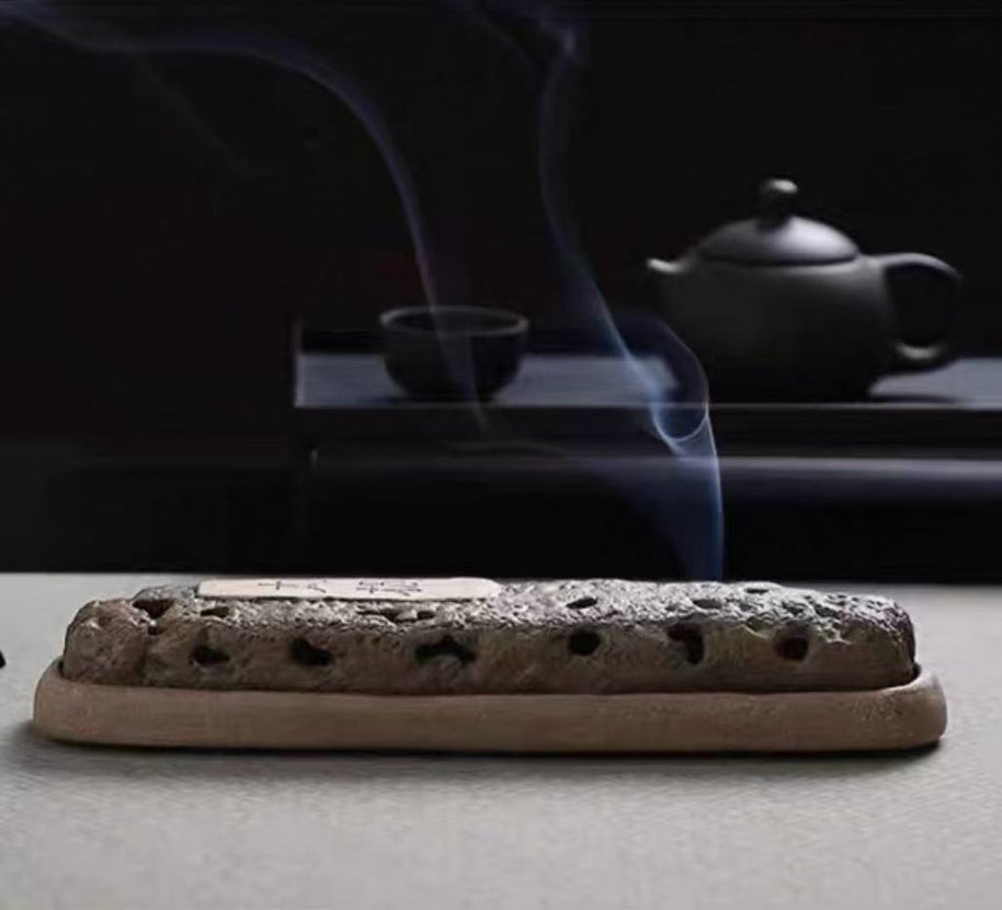 Rustic Ceramic Incense Holder Box – Handmade Volcanic Rock Design