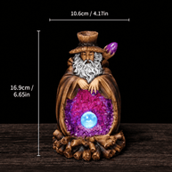 Size chart of wizard backflow incense burner showing height 16.9 cm and width 10.6 cm