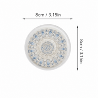 Dimension diagram of a blue and white ceramic lotus incense holder showing an 8 cm (3.15 in) diameter from the top view