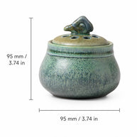 Ceramic electric incense burner dimension guide showing 95 mm / 3.74 in height and 95 mm / 3.74 in diameter for compact tabletop home fragrance use.