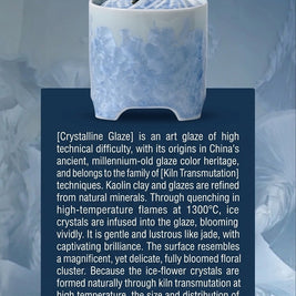 Blue and white crystalline glaze ceramic electric incense burner with natural kiln-transmuted floral patterns and porcelain craftsmanship details.