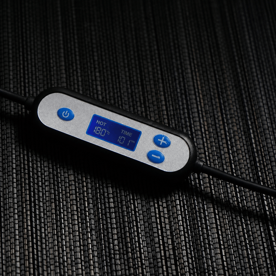 Digital temperature controller with LCD display showing temperature and timer settings for an electric ceramic incense burner