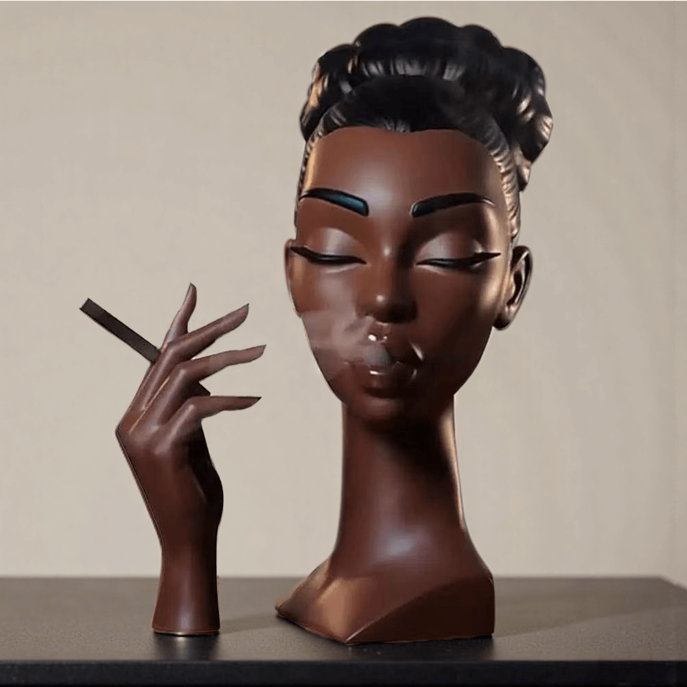Backflow incense burner sculpture of a woman with smoke flowing from her mouth, artistic design for modern home décor