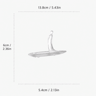 Frosted glass incense holder with a minimalist human figure design, shown with size measurements of 13.8 cm long, 5.4 cm wide, and 6 cm high.