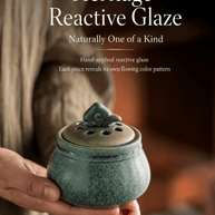 Ceramic electric incense burner with hand applied reactive glaze, each piece featuring a unique flowing color pattern for flameless incense, resin, and home fragrance use.