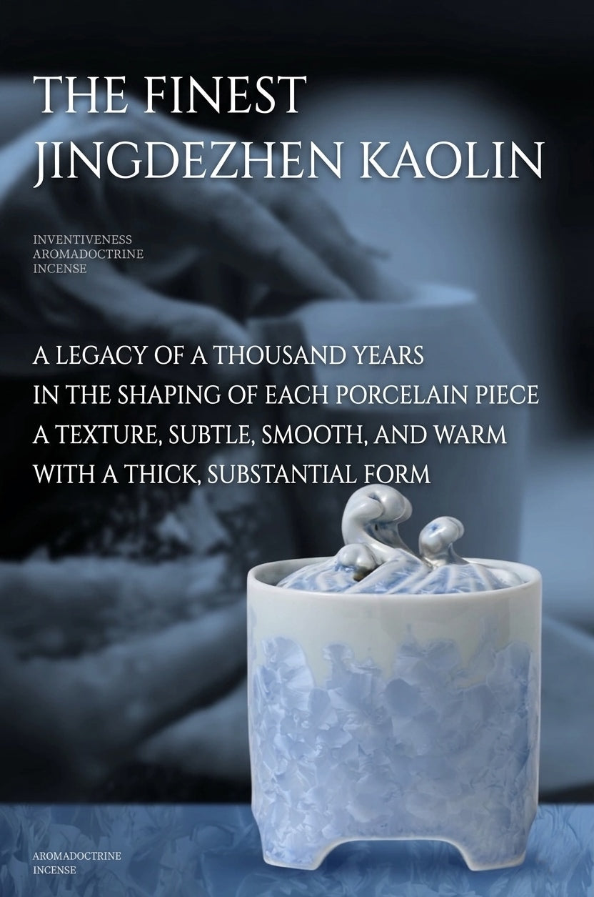 Blue and white crystalline glaze ceramic electric incense burner made with Jingdezhen kaolin porcelain.
