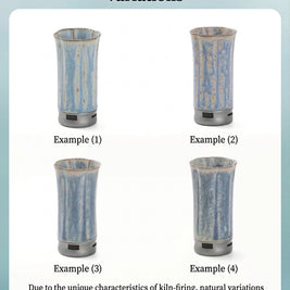 Glaze variation guide for the portable electric incense burner, showing four examples of natural kiln-fired ceramic finish differences in color and tone