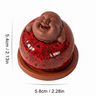 Dimension guide showing the laughing Buddha incense burner measuring 5.8 cm in diameter and 5.4 cm in height