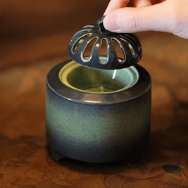 Obsidian Black Ceramic Electric Incense Burner Removable Lid