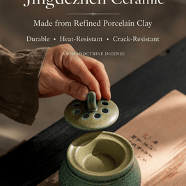 Jingdezhen ceramic electric incense burner made from refined porcelain clay with a heat resistant, crack resistant body and removable lid for flameless incense, resin, essential oils, and home fragrance use.