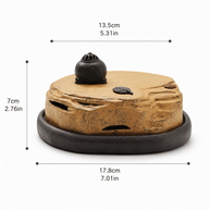 Handmade Yixing purple clay incense burner with a removable tray and vented lid, shown with size measurements of 17.8 cm long, 13.5 cm wide, and 7 cm high.