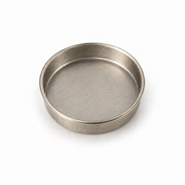 Small round metal incense dish for a portable electric incense burner, shown at an angle on a white background.