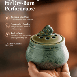 Ceramic electric incense burner with upgraded smart chip, dry burn support, overheat protection, and stable flameless aroma heating for safe home fragrance use.