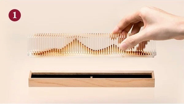 Transparent Landscape Incense Burner Set – Acrylic + Wood Base– Custom Initial