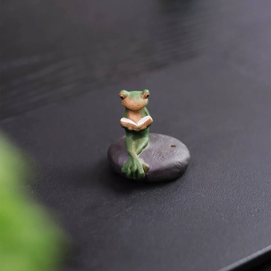 Cute Frog Incense Holder – Reading Frog Incense Stick Burner for Zen Desk Décor