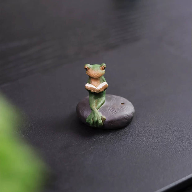 Cute Frog Incense Holder – Reading Frog Incense Stick Burner for Zen Desk Décor