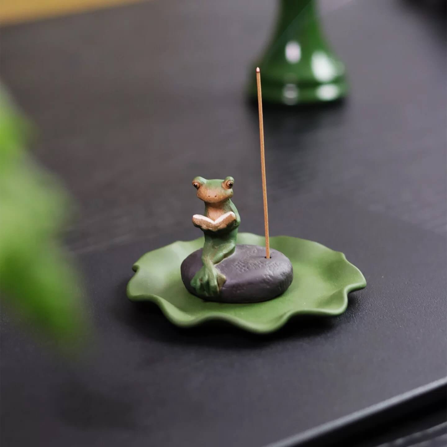 Cute Frog Incense Holder – Reading Frog Incense Stick Burner for Zen Desk Décor