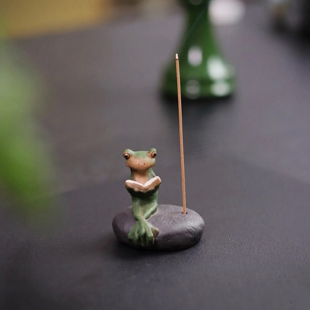 Cute Frog Incense Holder – Reading Frog Incense Stick Burner for Zen Desk Décor