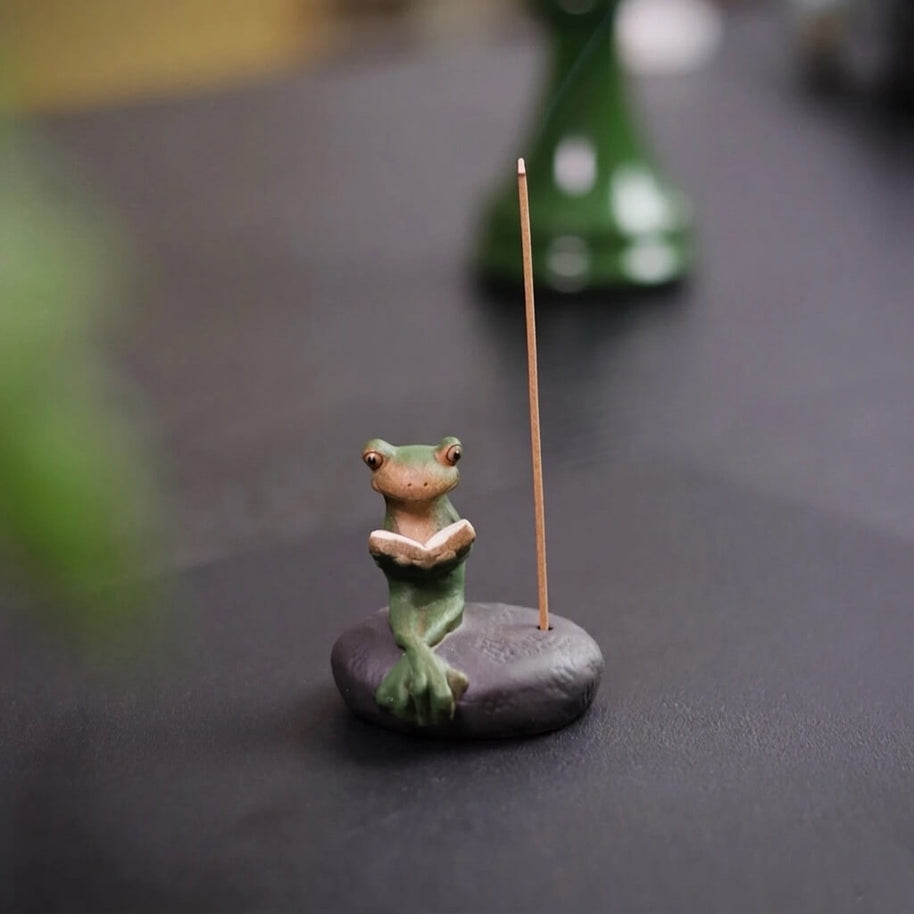 Cute Frog Incense Holder – Reading Frog Incense Stick Burner for Zen Desk Décor