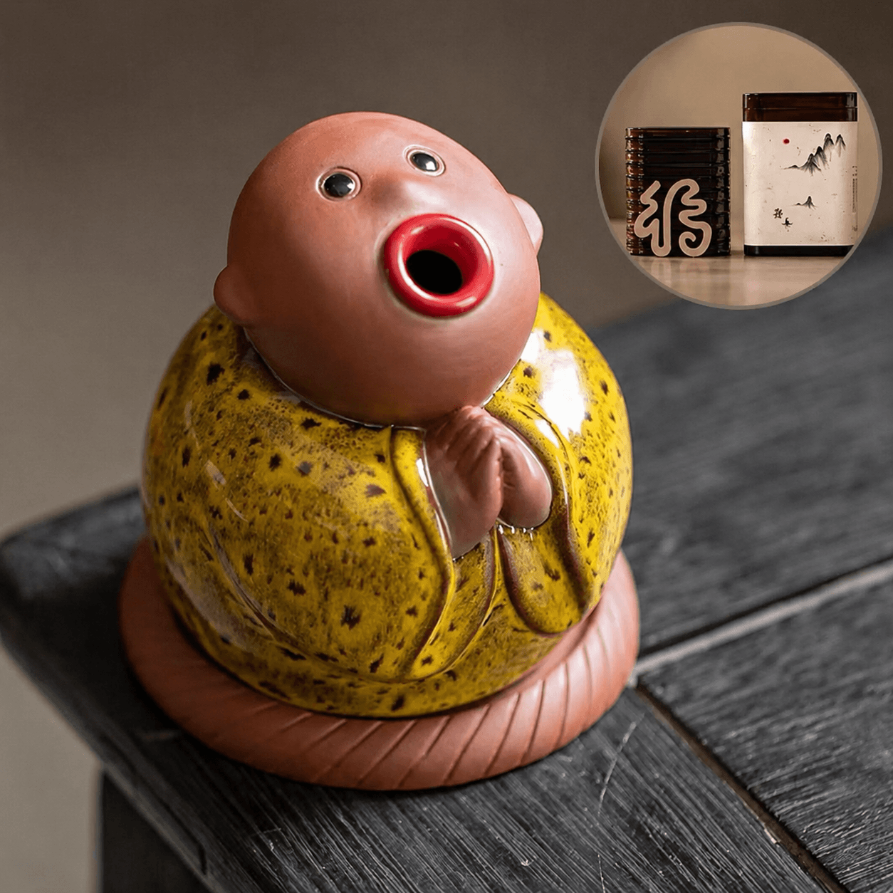 Abstract Ceramic Monk Incense Burner