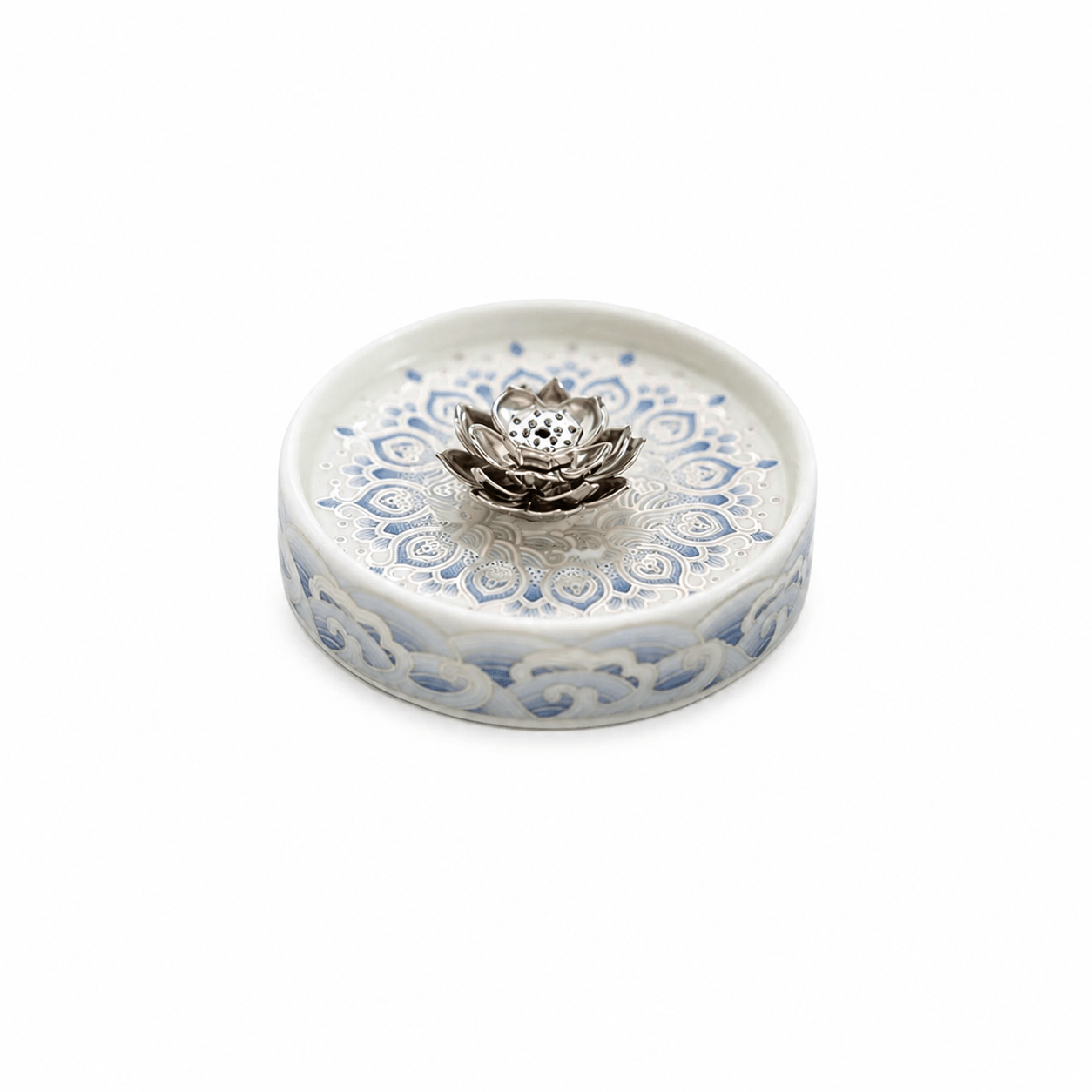 Blue and White Ceramic Lotus Incense Holder, 8cm Stick Incense Burner for Meditation, Yoga & Zen Home Decor