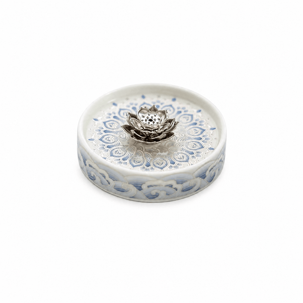 Blue and White Ceramic Lotus Incense Holder, 8cm Stick Incense Burner for Meditation, Yoga & Zen Home Decor