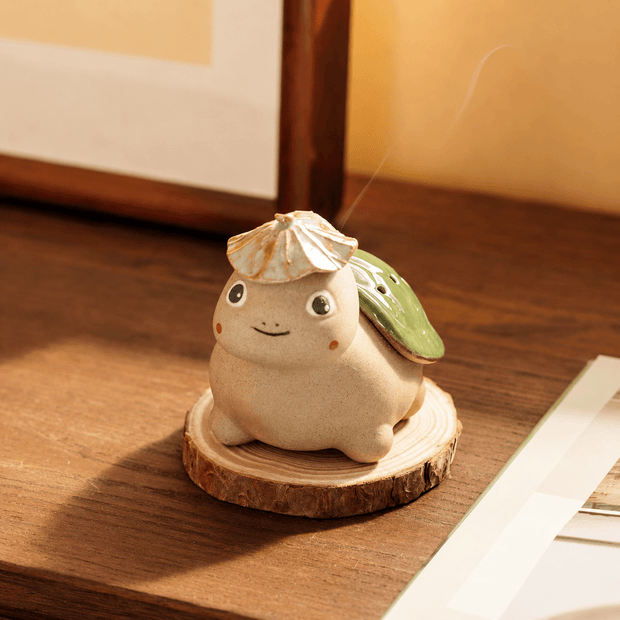 Handmade Ceramic Turtle Incense Burner Gift Set – Green Glazed Cone & Coil Holder