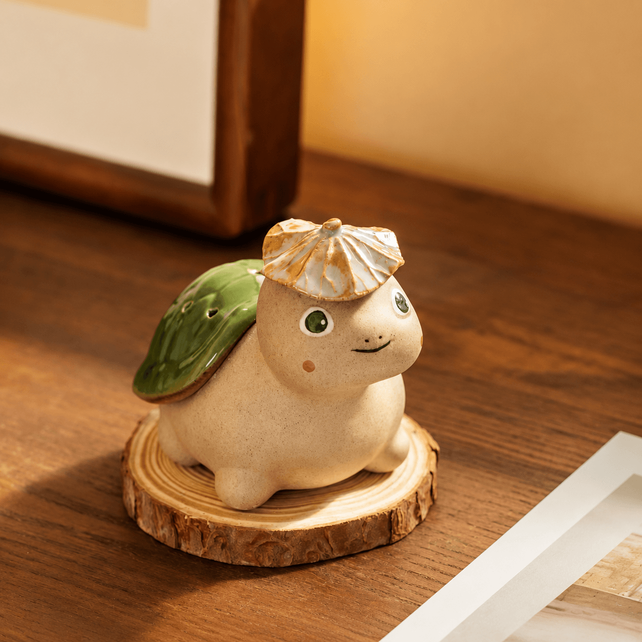 Handmade Ceramic Turtle Incense Burner Gift Set – Green Glazed Cone & Coil Holder