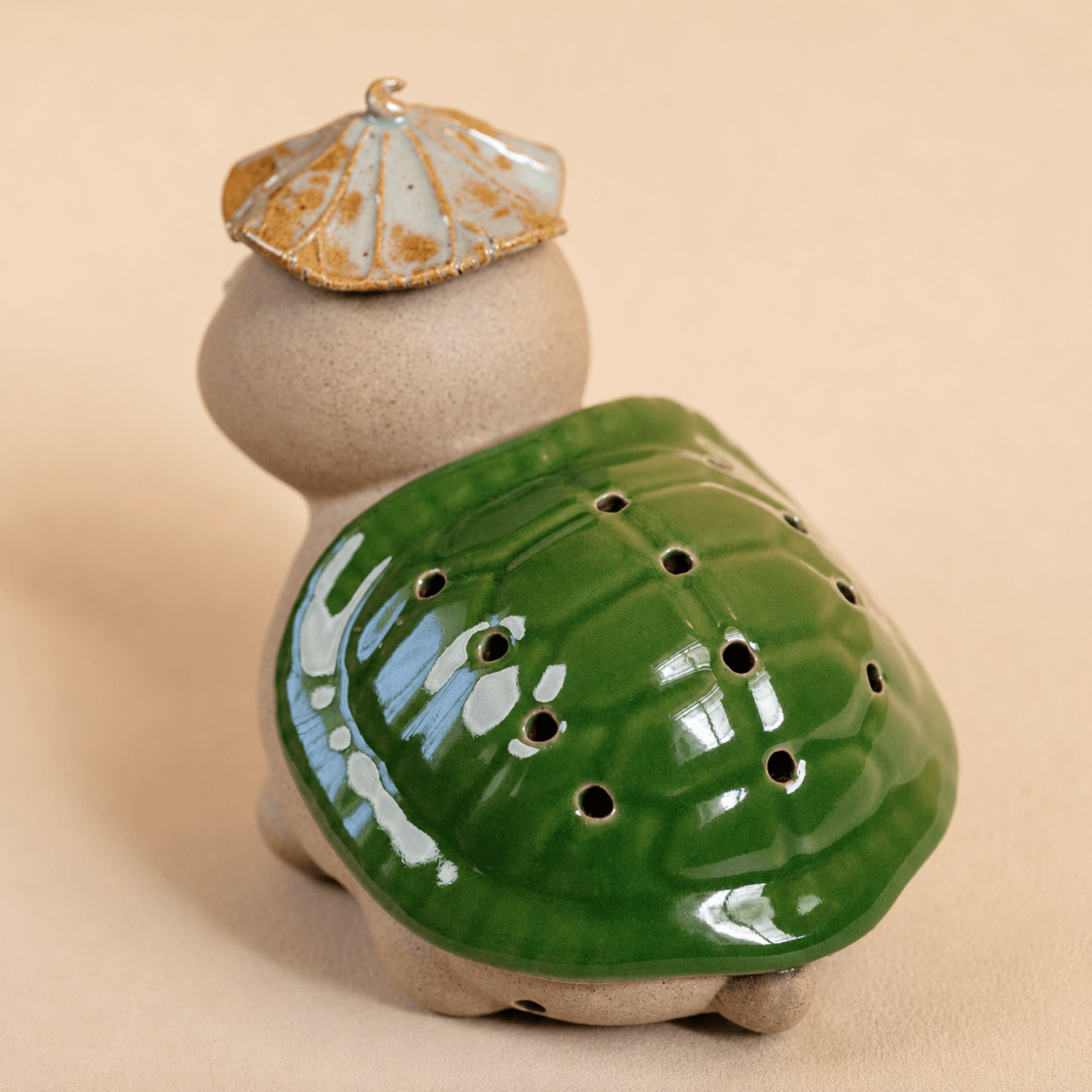 Handmade Ceramic Turtle Incense Burner Gift Set – Green Glazed Cone & Coil Holder