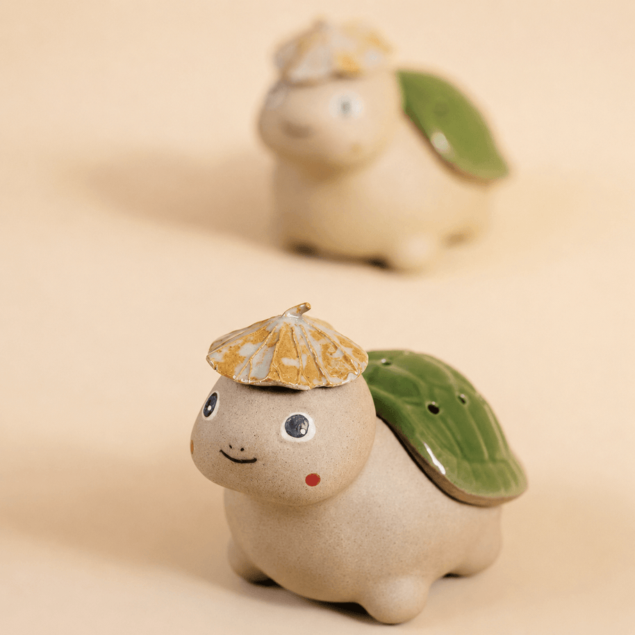 Handmade Ceramic Turtle Incense Burner Gift Set – Green Glazed Cone & Coil Holder