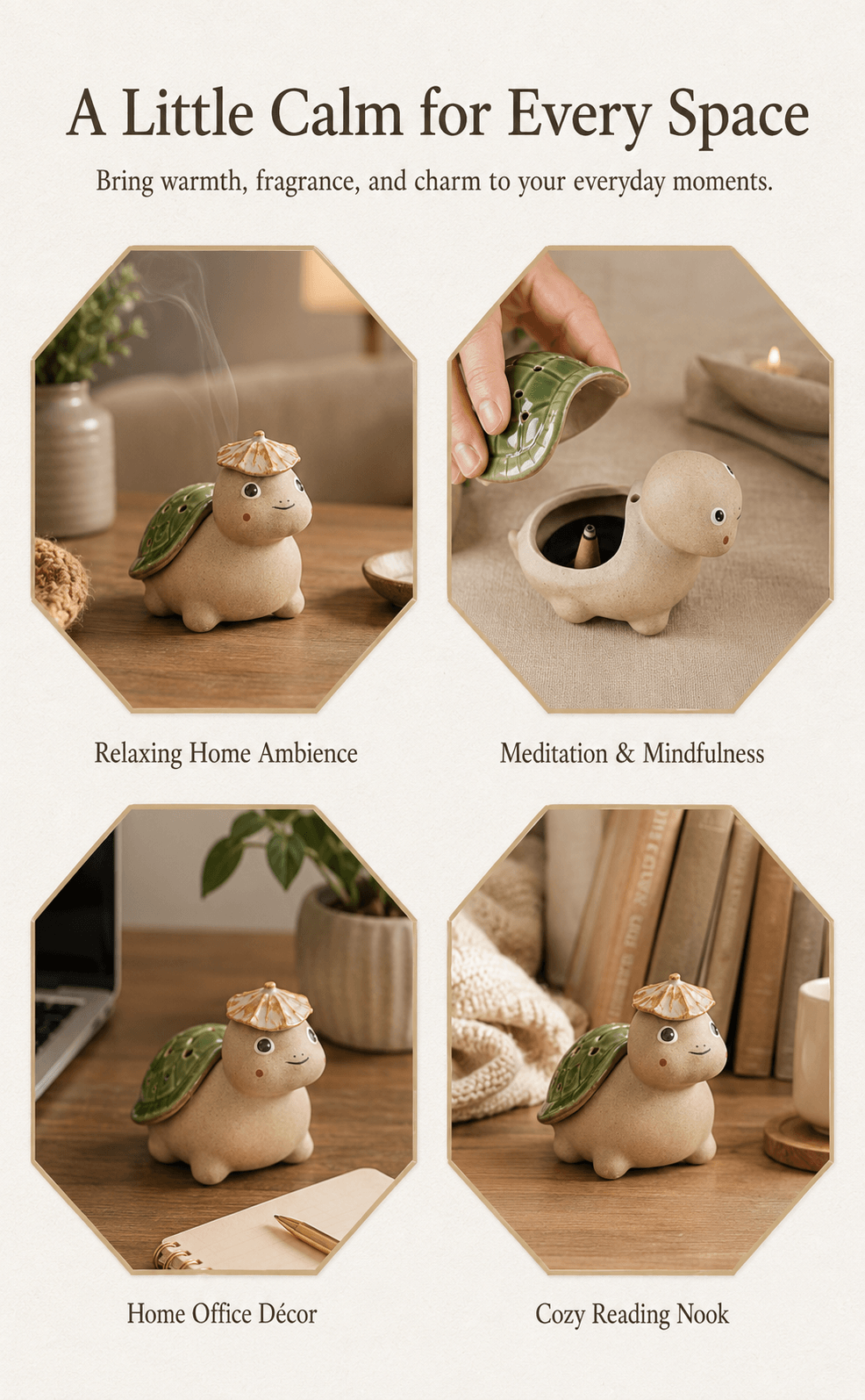 Handmade Ceramic Turtle Incense Burner Gift Set – Green Glazed Cone & Coil Holder