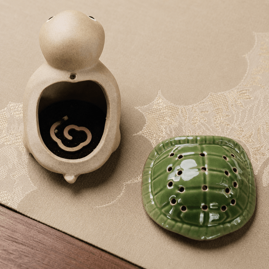 Handmade Ceramic Turtle Incense Burner Gift Set – Green Glazed Cone & Coil Holder