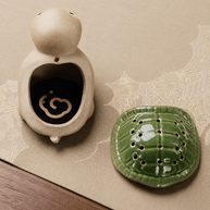 Handmade Ceramic Turtle Incense Burner Gift Set – Green Glazed Cone & Coil Holder
