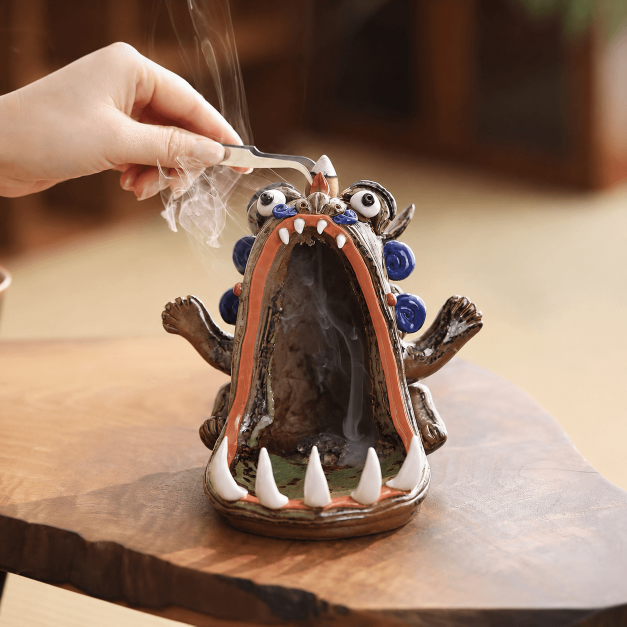 Hand-Sculpted Ceramic Monster Incense Burner – Backflow & Stick Holder, Gift-Boxed
